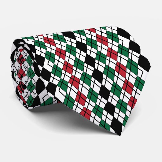 Cravate Motif Argyll Noir Vert Rouge (Roulé)