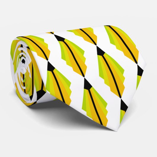Cravate Motif Art déco 3 en citron vert et citron vert (Roulé)