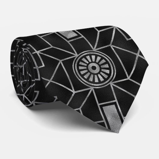 Cravate Motif Art déco argenté et noir (Roulé)