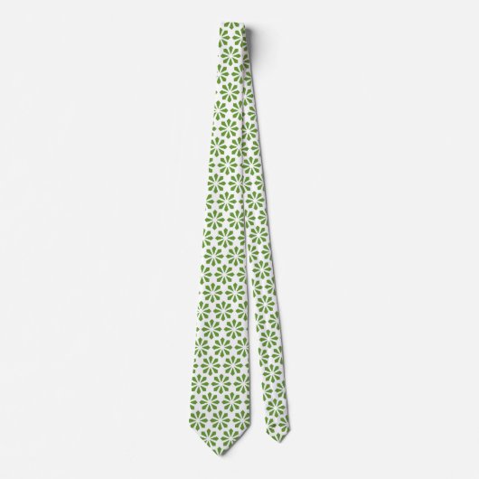 Cravate Motif Art déco - Avocado vert sur blanc (Devant)