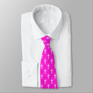 Cravate Motif art déco blanc et rose-chaud