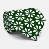 Cravate Motif Art Déco - Blanc sur Vert foncé 003300 (Roulé)