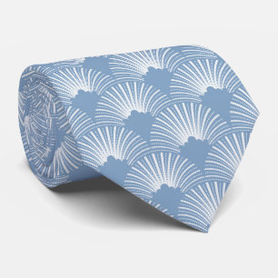 Cravate motif Art déco bleu et blanc