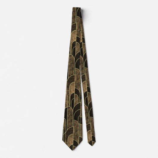 Cravate Motif Art déco Brown et or riche (Devant)