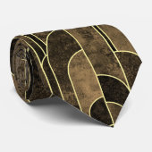 Cravate Motif Art déco Brown et or riche (Roulé)