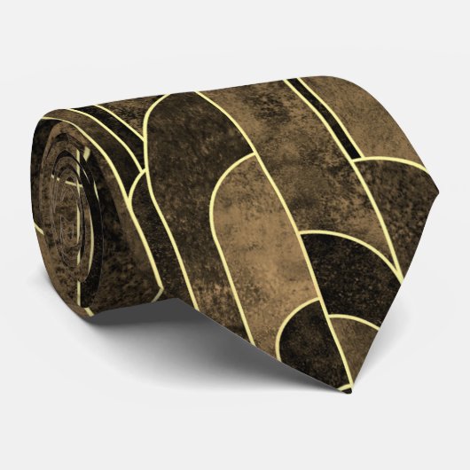 Cravate Motif Art déco Brown et or riche (Roulé)
