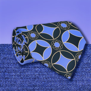 Cravate Motif Art déco en bleu et noir no2