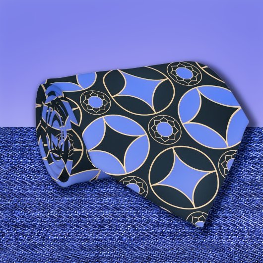 Cravate Motif Art déco en bleu et noir no2
