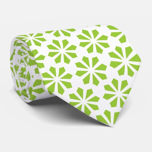Cravate Motif Art Déco - Martian Green sur Blanc (Roulé)