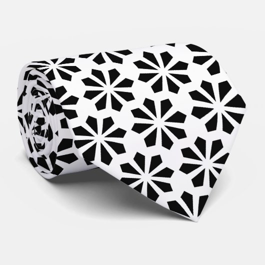 Cravate Motif Art déco - Noir sur blanc (Roulé)