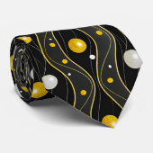 Cravate Motif Art Déco Or Argent Noir (Roulé)