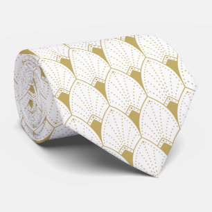 Cravate Motif Art déco or et blanc