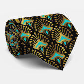 Cravate Motif Art déco or et bleu sur noir (Roulé)