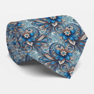 Cravate Motif artistique aqua sarcelle azur beige paisley