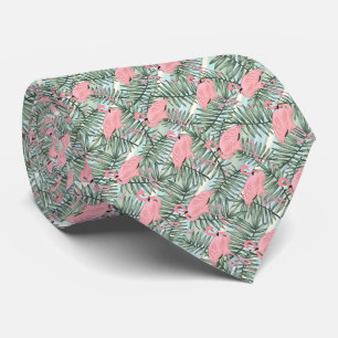 Cravate Motif artistique de feuilles de palmier et flamant