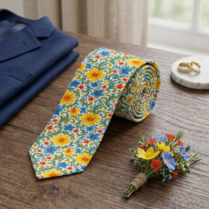 Cravate Motif artistique floral de feuilles colorées chic
