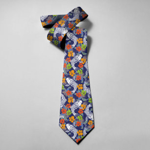 Cravate Motif artistique japonais de fleurs de poissons ko