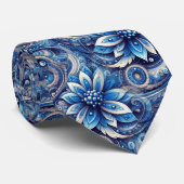 Cravate Motif artistique paisley bleu marine azur foncé (Roulé)