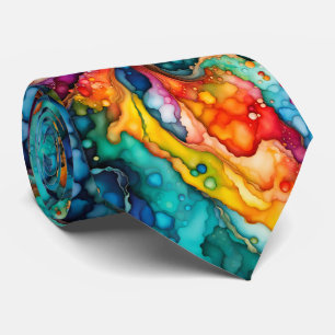 Cravate Motif audacieux d'art fluide arc-en-ciel abstrait 