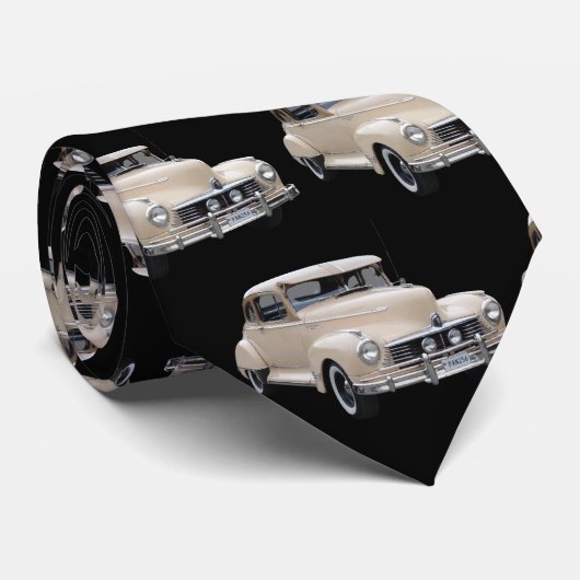 Cravate Motif automobile White Hotrod 1940s (Roulé)