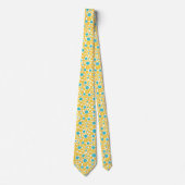 Cravate Motif aux fleurs - Turquoise et Jaune (Devant)
