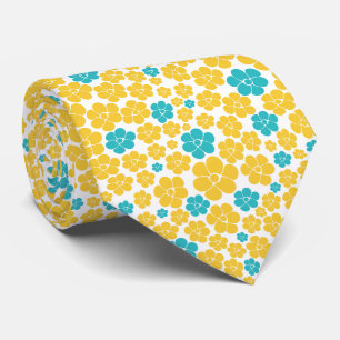Cravate Motif aux fleurs - Turquoise et Jaune