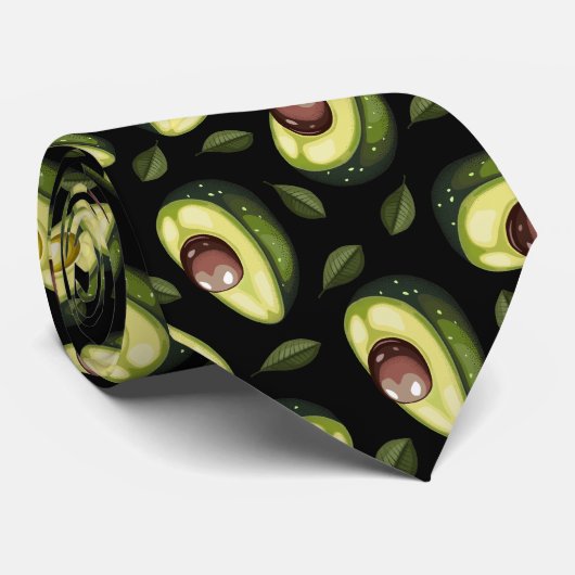 Cravate Motif Avocado vert et noir (Roulé)