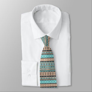 Cravate Motif Aztèque Peach Et Turquoise