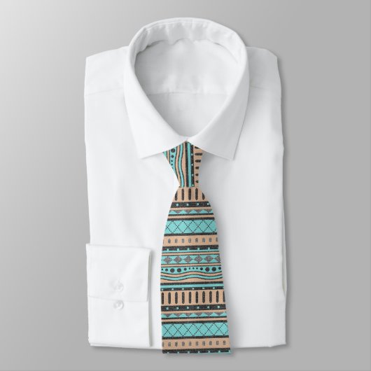 Cravate Motif Aztèque Peach Et Turquoise (Attaché)