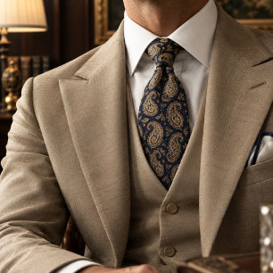 Cravate Motif baroque classique Paisley or Navy
