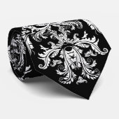 Cravate Motif baroque noir et blanc (Roulé)