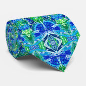 Cravate Motif Batik de papillon et de médaillon en bleu (Roulé)