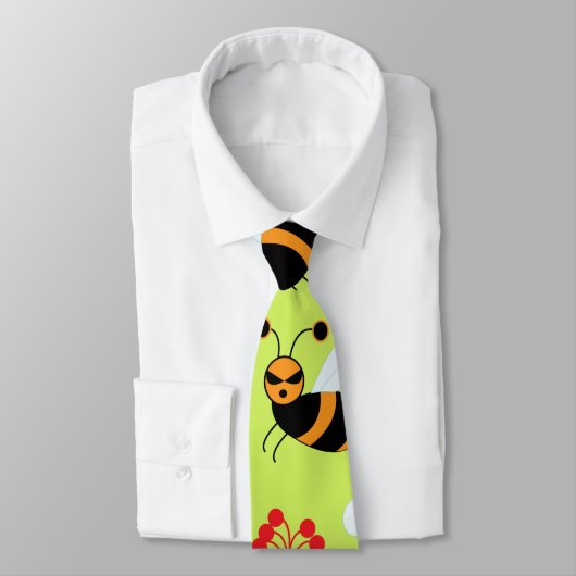 Cravate Motif Bees Honeybee Fleurs rouges (Attaché)