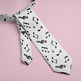 Cravate Motif Black and White Music Notes