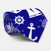 Cravate Motif blanc bleu marine (Roulé)