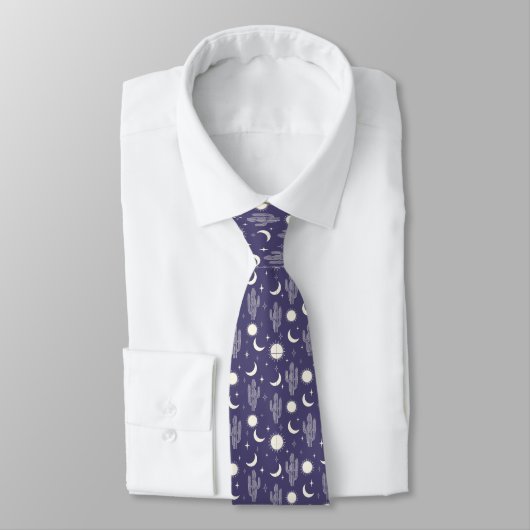 Cravate Motif blanc Cactus (Attaché)
