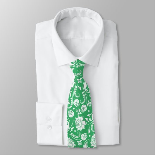 Cravate Motif blanc et vert Floral Damaches (Attaché)
