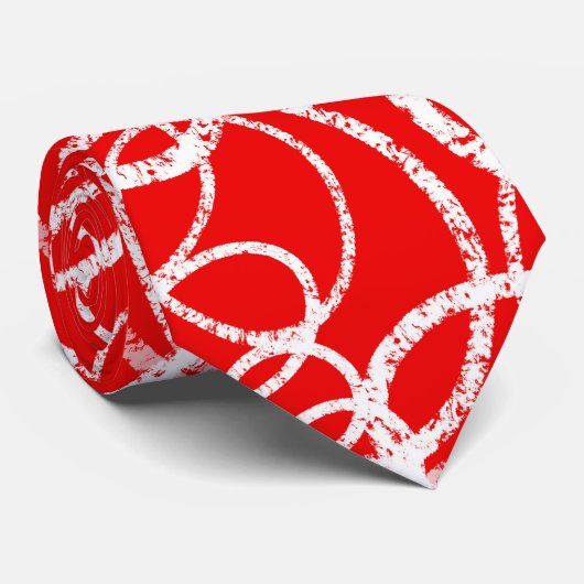Cravate Motif blanc moderne en rouge (Roulé)