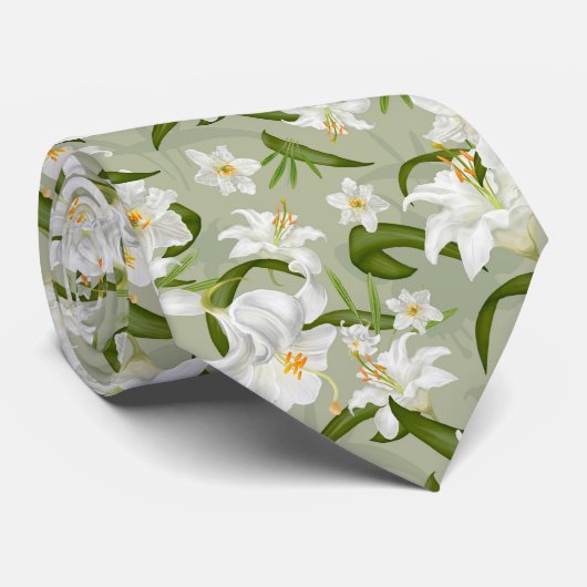 Cravate Motif blanc vert classique (Roulé)