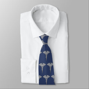 Cravate Motif bleu argenté Médicale Caduceus