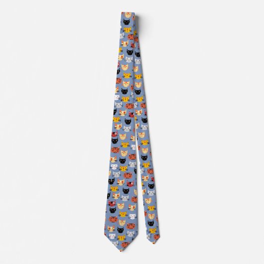 Cravate Motif bleu de chats Kitty mignons multiples (Devant)