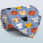 Cravate Motif bleu de chats Kitty mignons multiples<br><div class="desc">Beaucoup d'adorables petits visages de chatte.  Parfait pour votre chatte folle préférée.</div>