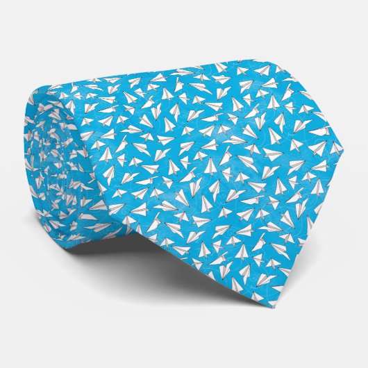 Cravate Motif bleu des avions en papier minuscule (Roulé)