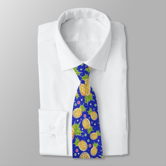 Cravate Motif bleu jaune en pastel d'ananas (Attaché)