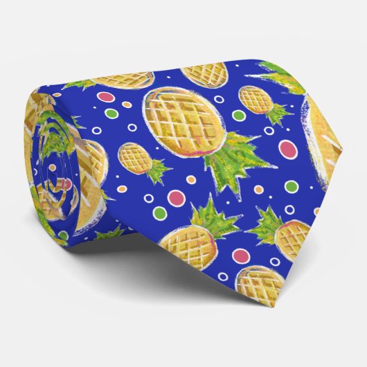 Cravate Motif bleu jaune en pastel d'ananas (Roulé)