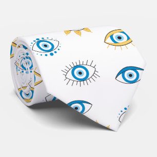 Cravate Motif bleu, or et blanc de l'oeil grec Mati
