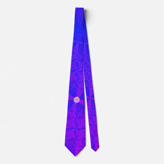 Cravate Motif bleu pourpre satiné avec monogramme (Devant)