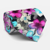 Cravate Motif bleu rose blanc Aquarelle noire (Roulé)