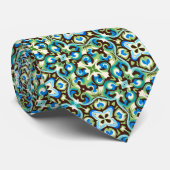 Cravate Motif bleu, Turquoise, vert et chocolat (Roulé)