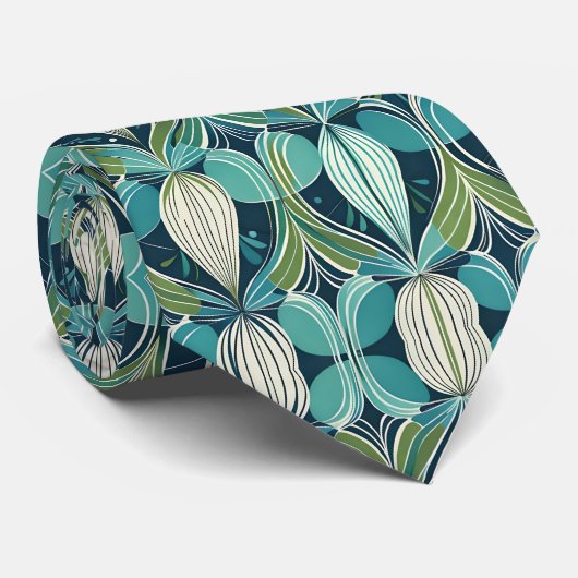 Cravate Motif bleu vert du milieu du siècle atomique (Roulé)